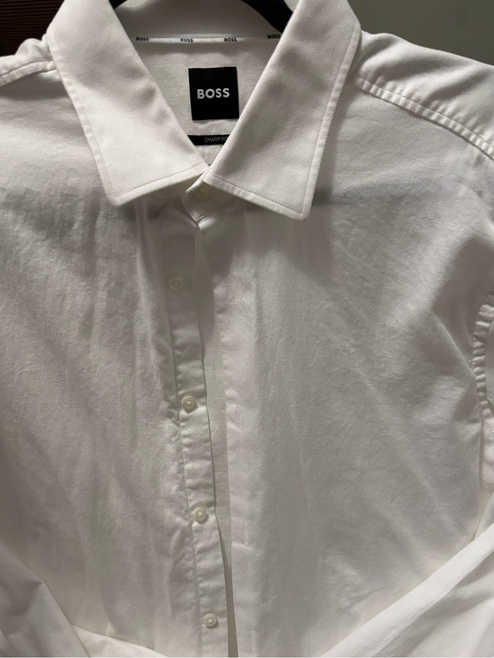 BOSS White Men's Dress Shirt with Spread Collar